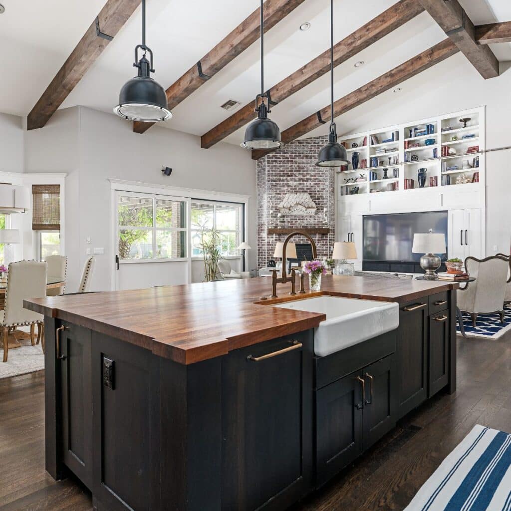luxury kitchen that feeds into the living room