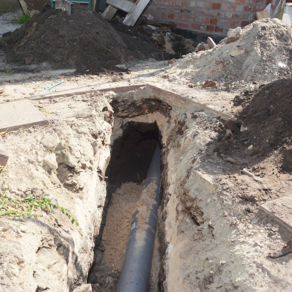 plumbers tunneling to repair a sewer line